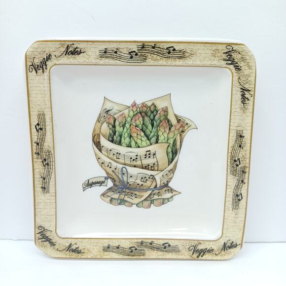 Set/3 Veggie Notes 7.5" Appetizer Plates Carrot Asparagus Onion Made in Italy - Picture 8 of 10